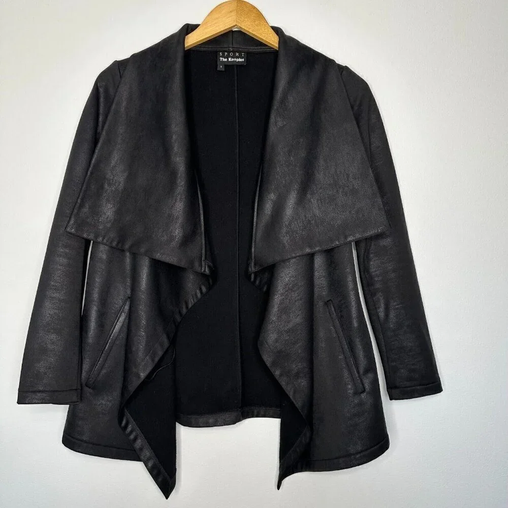 The Kooples Black Drape Jacket Size XS Open Front Faux Suede‎